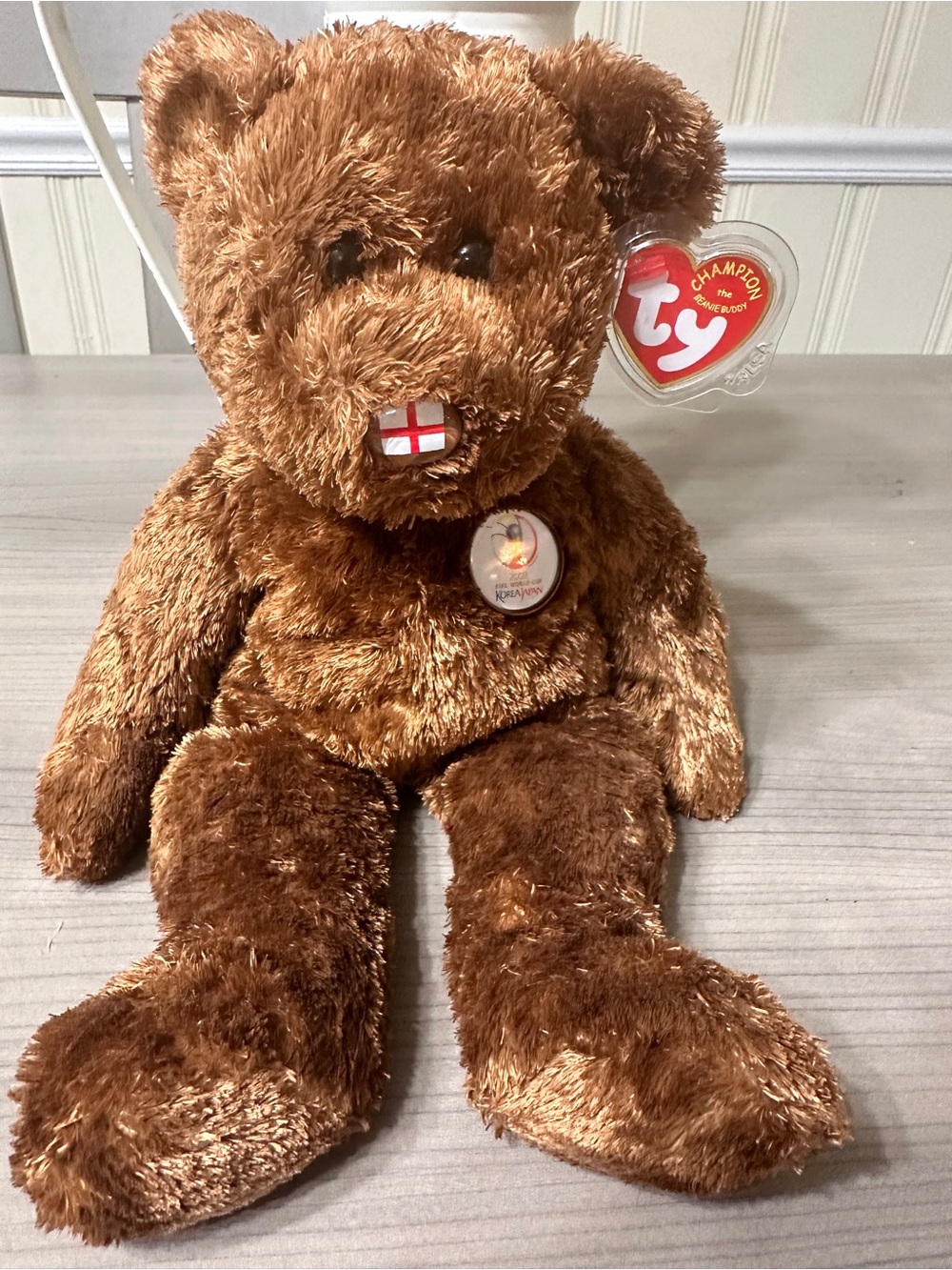 Ty FIFA 2002 World Cup Korea/Japan Brown Teddy Bear with Gold Ribbon Plush - Picture 7 of 7